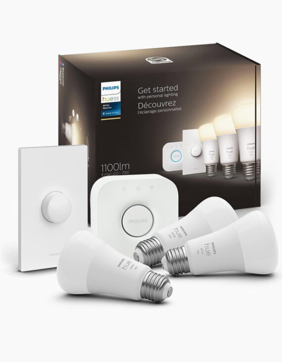 Philips Hue White A19 3-Pack Starter Kit With Smart Button And Smart Bridge