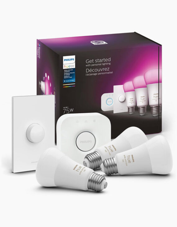 Philips Hue White and Colour Ambiance 3-Bulb Starter Kit with Smart Button and Smart Bridge