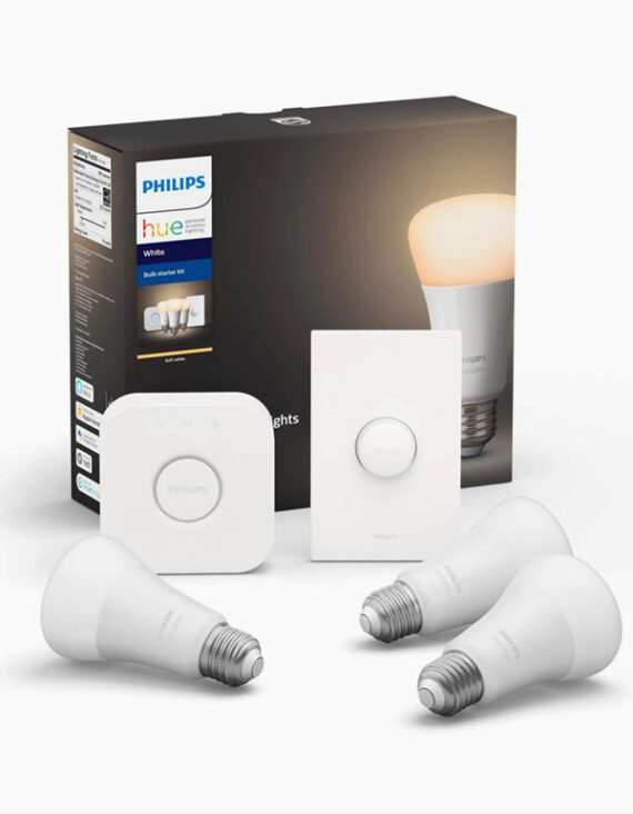 Philips Hue White A19 3-Pack Starter Kit With Smart Button And Smart Bridge